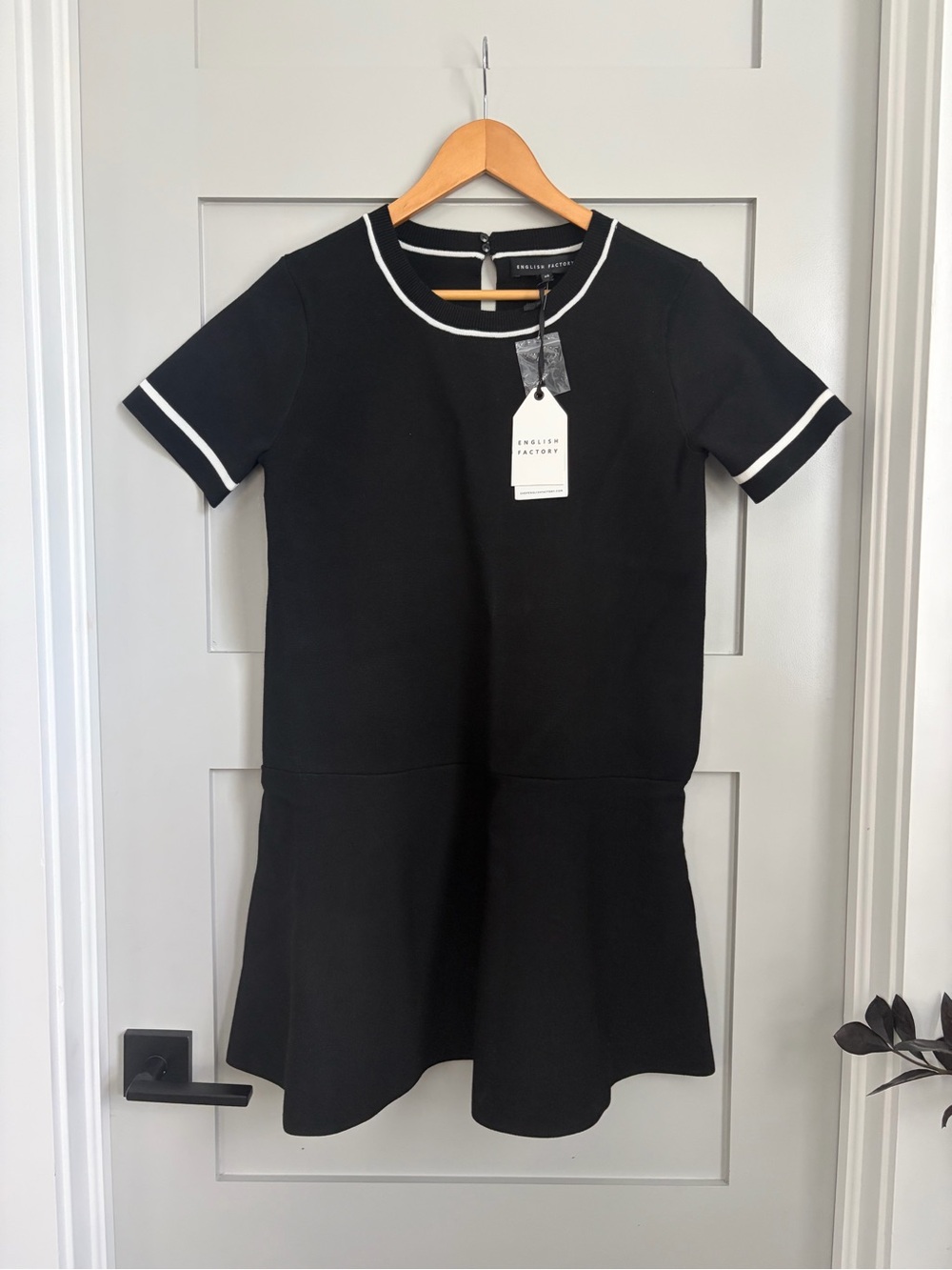 English Factory Black Mini Dress with White Trim